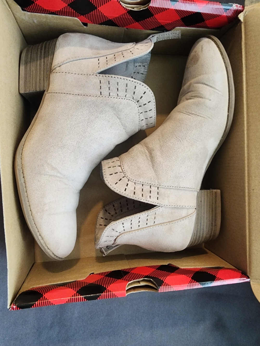 Women's Taupe Suede Cutout Ankle Booties Size 7